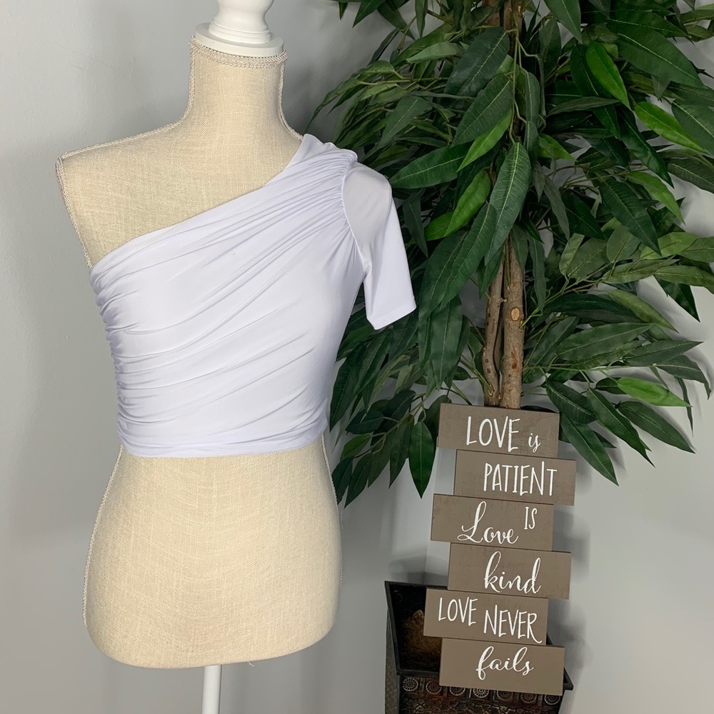 Missguided off the shoulder ruched crop top